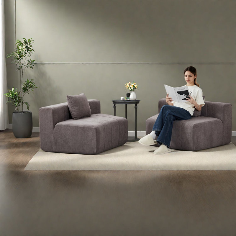 Compression Sectionals, Grey Chenille Modular Modern Sofa for Home