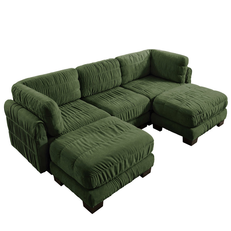 Canapé modulaire modulaire en chenille à 3 sièges, 2 repose-pieds mobiles, mousse à haute densité, coussins de dossier en forme de L, assemblage facile, pour le salon, la chambre à coucher
