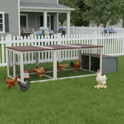 Large Outdoor Wooden Chicken Coop with Nesting Box, Weatherproof Asphalt Roof & Secure Run for Chickens, Walk-In Hen House for Backyard Farm
