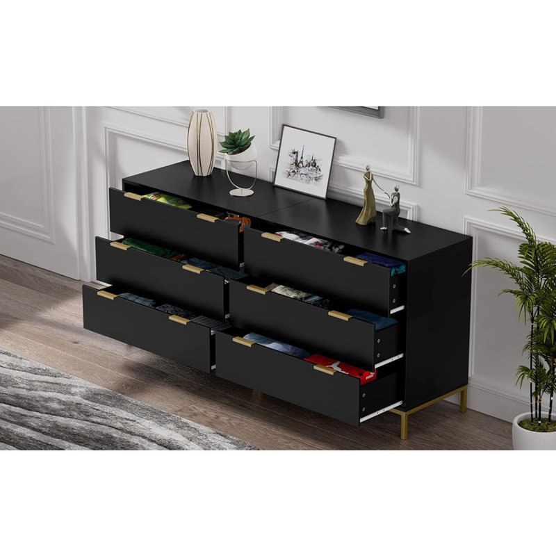 Commode noire pour chambre à coucher, commode 3 tiroirs avec rangement spacieux, commode en bois moderne pour chambre à coucher, commode pour le couloir H0073
