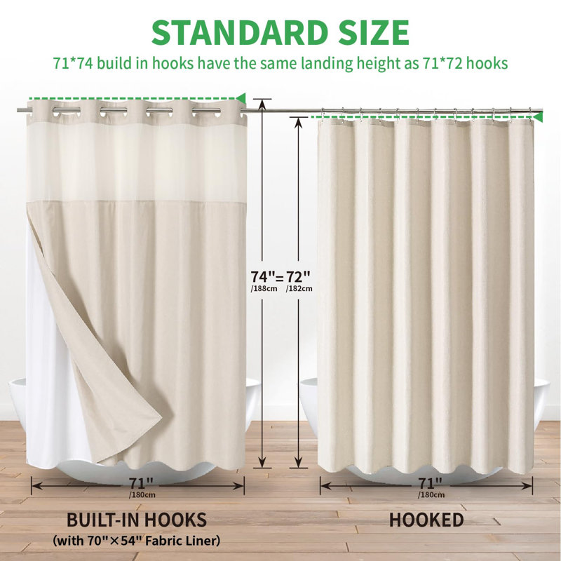Aikku No Hook Shower Curtain & Snap-In Liner Set - Grey Tufted Chevron, 74"L X 60"W, Waterproof Fabric With Mesh Top