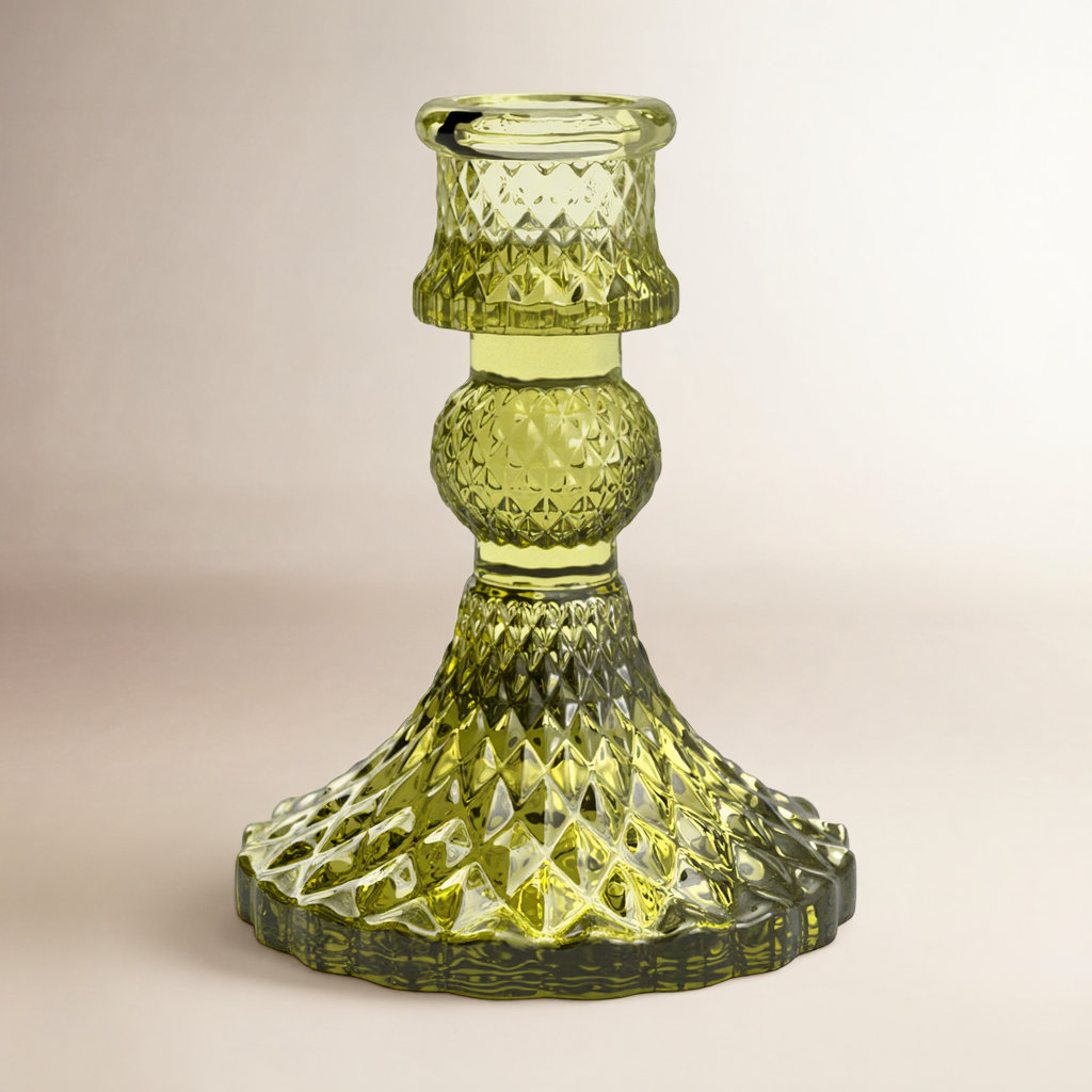 Samira Glass Tabletop Candlestick, Green