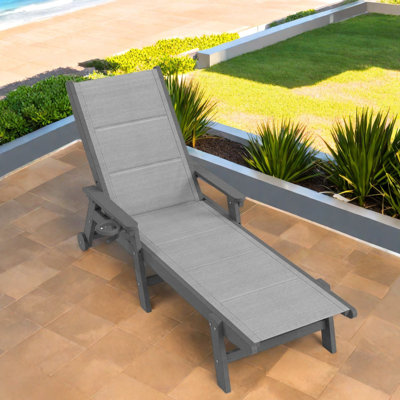 Modern Patio Chaise Lounges Set of 2, HDPE Adjustable Pool Chairs