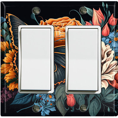 Dark Green Butterfly Flowers Nature Themed 2 - Gang Rocker Standard Wall Plate