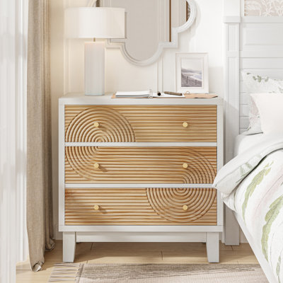 Fayola Rustic Farmhouse Three Drawer Dresser, Mid Century 3 Drawer Nightstand