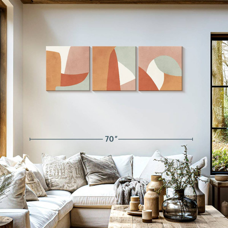 «Boho Neutral Abstract Triptych», reproduction sur toile, H 18 po x l 57 po x P 1,25 po