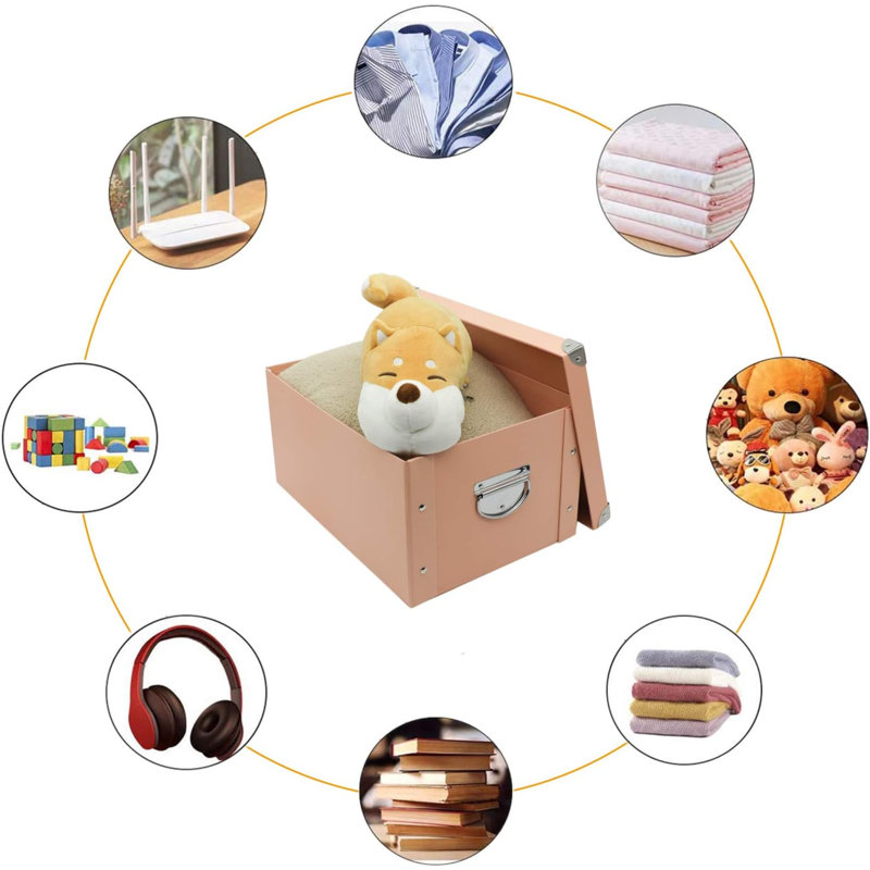 Collapsible Storage Box, Decorative Memory Box With Lid & Metal Reinforced Corners, Cardboard File Bin With Handles, Organizer Gift Box For Keepsake Toy Photos Office Nursery Wardrobe Bookshelf