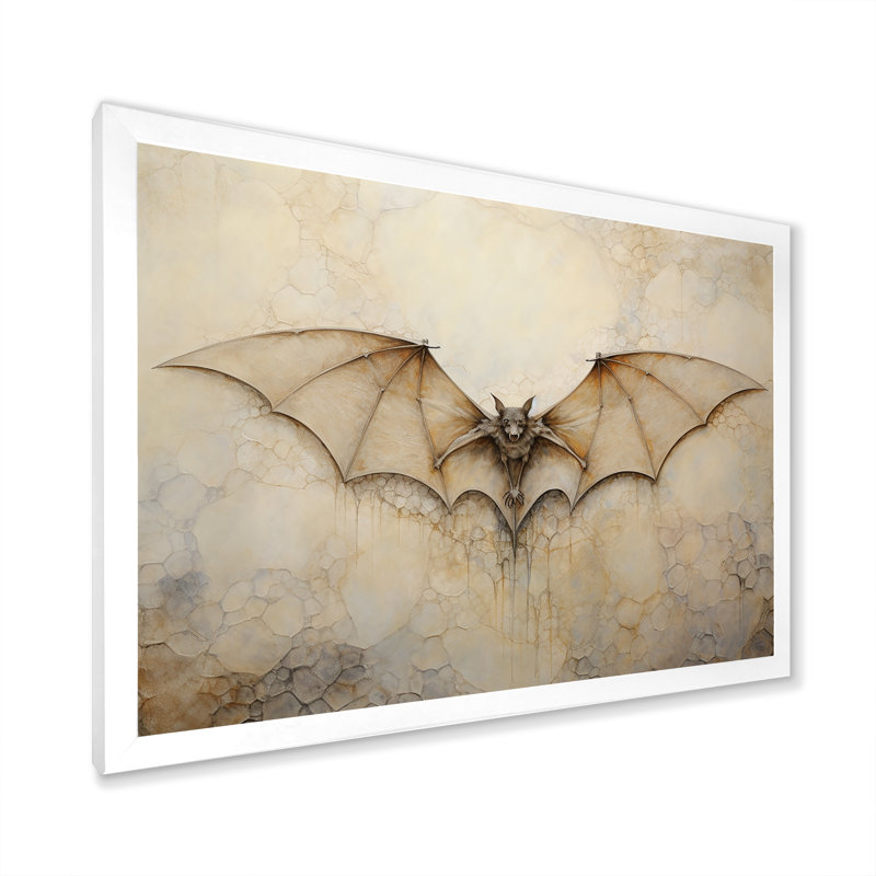 Minimalisme chauve-souris avec ailes ouvertes sur toile, H 34 po x l 44 po x P 1,5 po, Cadre photo blanc