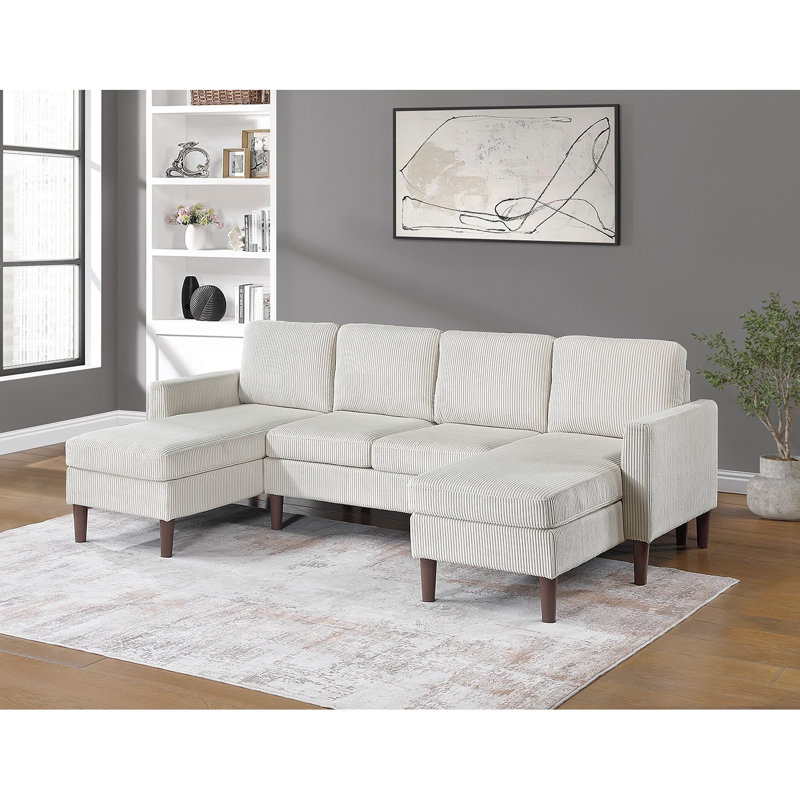 3-Piece Sectional Set, Beige Corduroy
