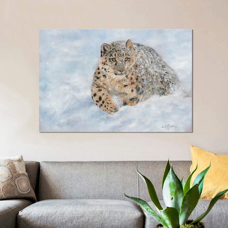 « snow leopard snow final », reproduction d’impression sur toile, H 40 po x l 60 po x P 1,5 po, Toile tendue, Pas de tapis