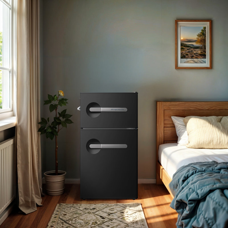 Frigidaire 3.1 Cu. Ft. 2 Door Retro Compact Refrigerator with Freezer, Built-in Side Bottle Opener, Black