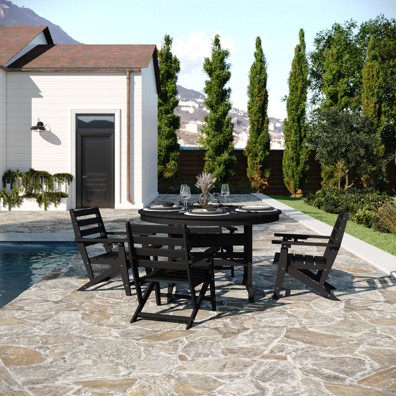 Table Adirondack commerciale toutes saisons et 4 chaises avec porte-gobelets, Noir
