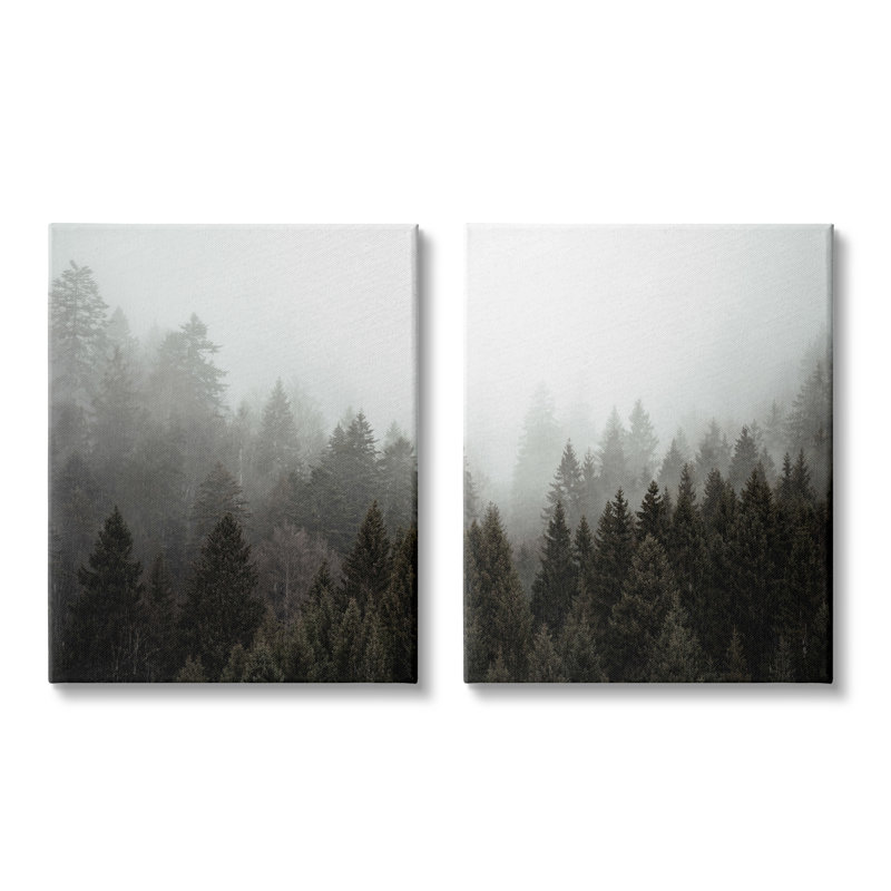 Serene Mountainous Forest Trees Nature Hazy Sky par Kim Allen, L 16 po x H 20 po, Toile tendue