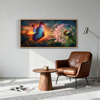 Tableau encadré sur toile « Papillon et pissenlit », 1 pièce, 147 x 71 cm