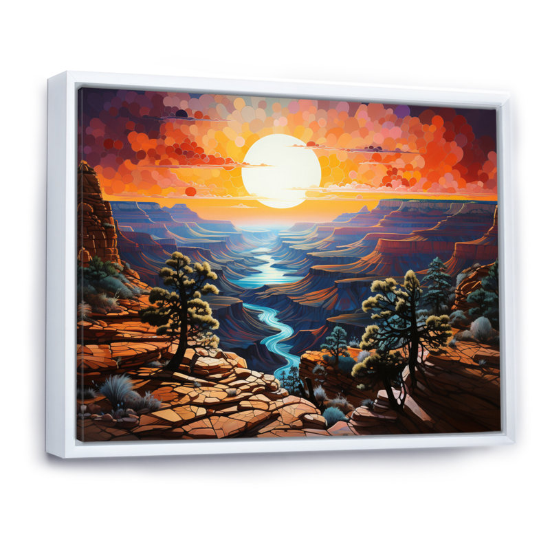 «Canyon Luminosité Pointillism I» sur toile, H 16 po x l 32 po x P 1 po, Cadre flottant blanc