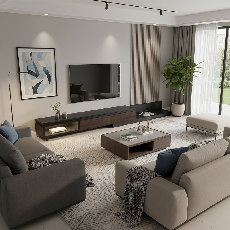 Modern Extendable Tv Stand For Tvs Up To 85'' With Storage Drawers And Glass Door Cabinet Led Lights