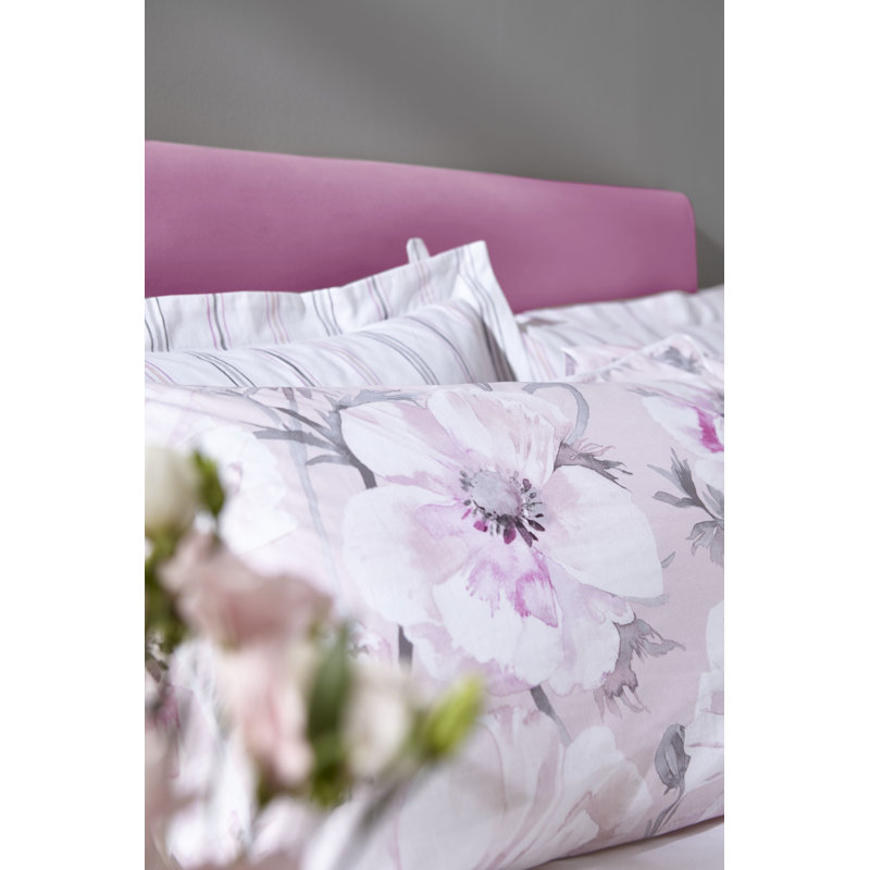 Arctic Poppy Cotton Print Duvet Cover Set, Blush, Single Duvet Cover + 1 Pillowcase