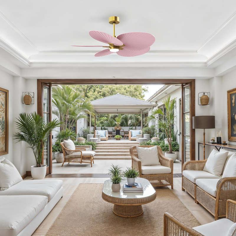 Alessandra - Ventilateur de plafond à cinq pales - DEL intégrée, Laiton brossé, Rose clair