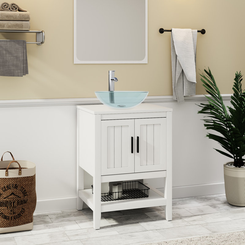 Sharee 24" Single Bathroom Vanity Set With Vessel Sink, Faucet And Drain, Assembly Required, White