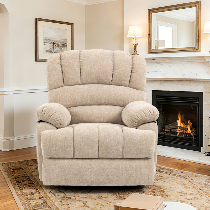Emalina Power Lift Recliner With Heated Massage And Charging Port, Large chair, Infinite Positions, Beige Chenille
