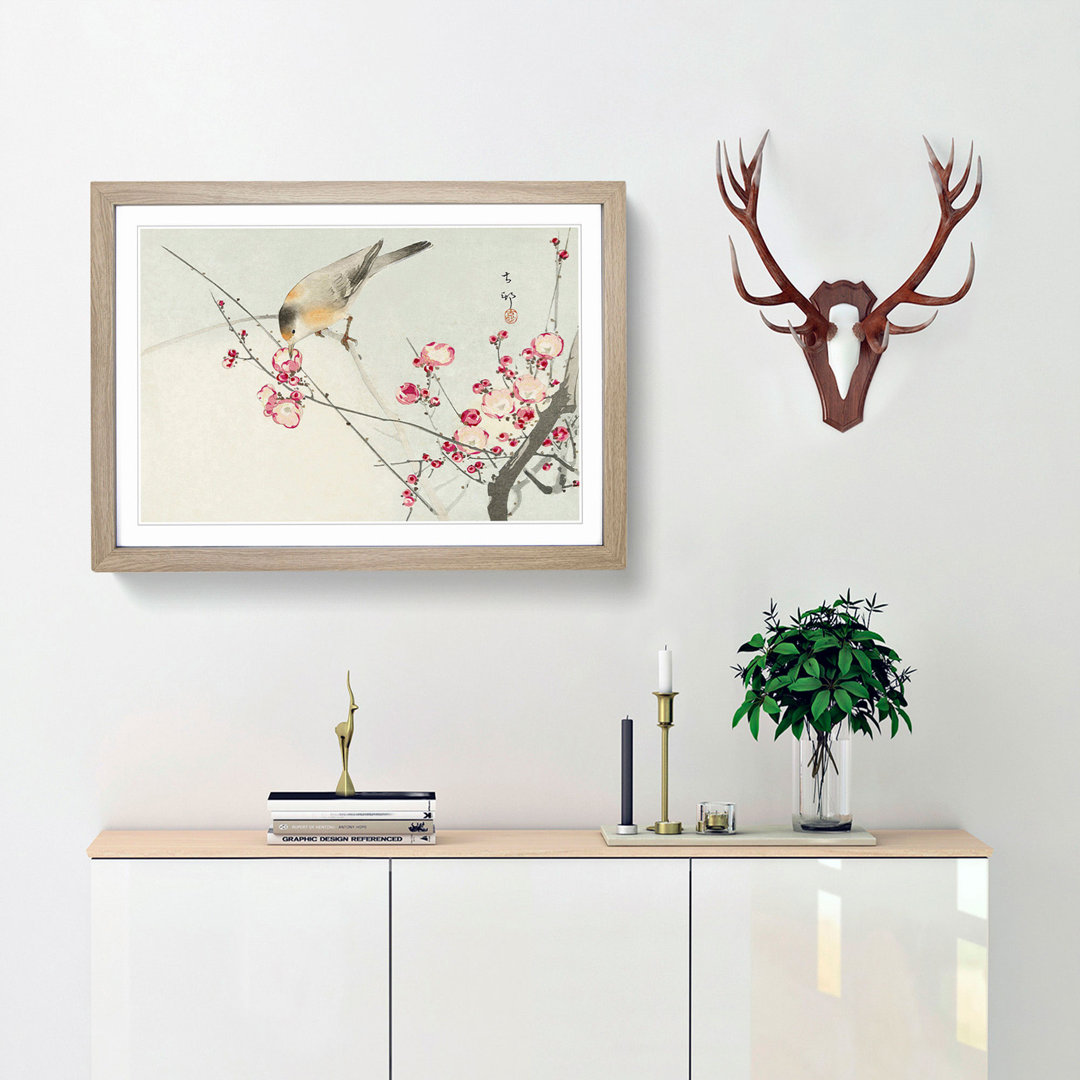 Songbird on a Blossom Branch by Ohara Koson - Framed Print
