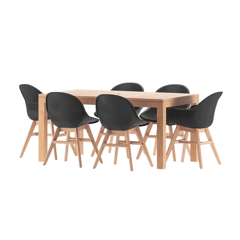 Anautica 6 - Person Teak Wood Patio Dining Set with Rectangular Table