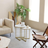 Nesting Side Table Set Of 2 Gold Marble Nesting Accent Table Set With Sintered Stone Desktop For Living Room