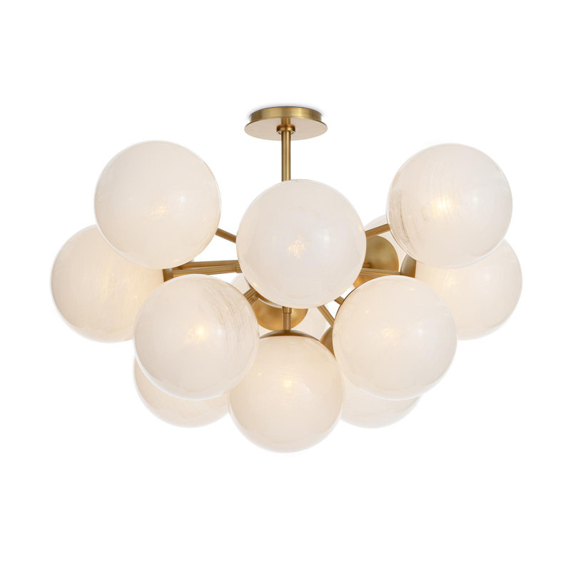 Natural Brass Globe Chandelier with Swirl Glass Spheres