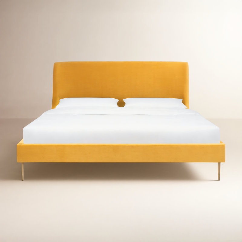 Venedy Upholstered Wingback Bed, Queen, Chartreuse Velvet