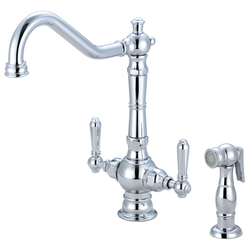 Central Brass Americana Kitchen Faucet with Side Spray, Polished Chrome