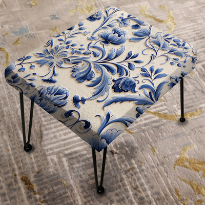 Blue Renaissance Flourish Victorian Pattern - Floral Rectangle Ottoman