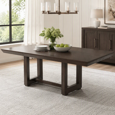 Table de salle à manger 1 pièce avec rallonge de 45,7 cm (18 po), style rustique élégant, finition bois brun espresso foncé et grain riche.