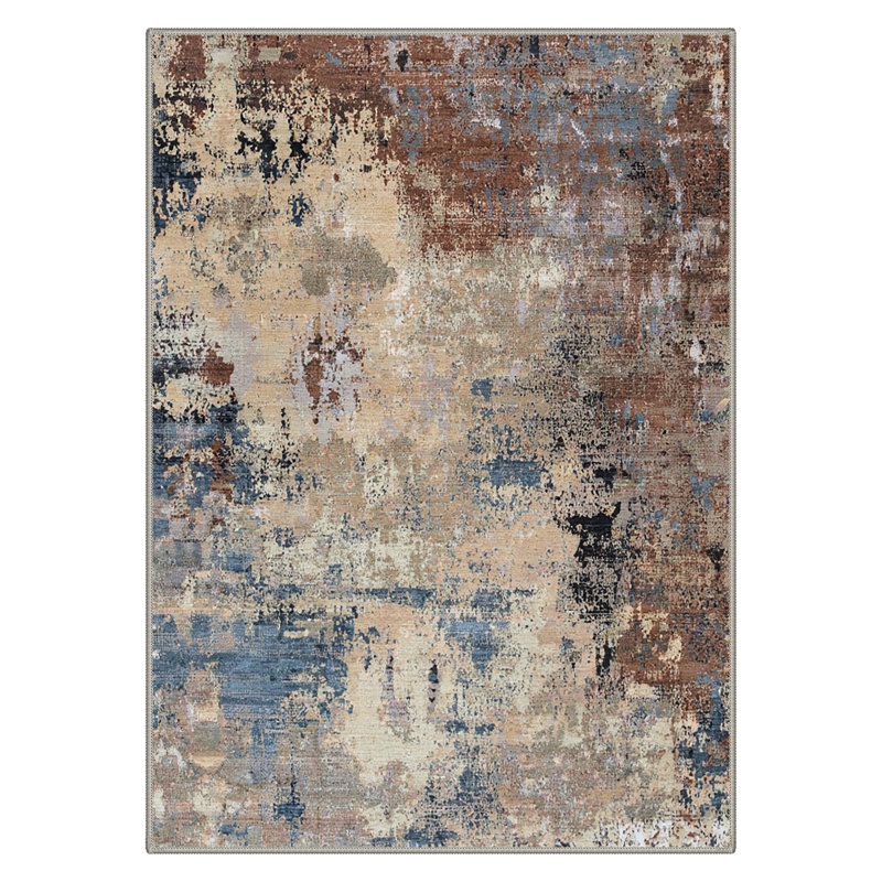 Distressed Abstract Machine Washable Earthstone Indoor Area Rug With Non-Slip Backing, Rectangle 9' x 12'