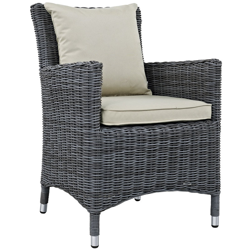 Fauteuil de salle à manger d'extérieur en rotin Modway Summon Wicker, Toile Sunbrella® beige antique