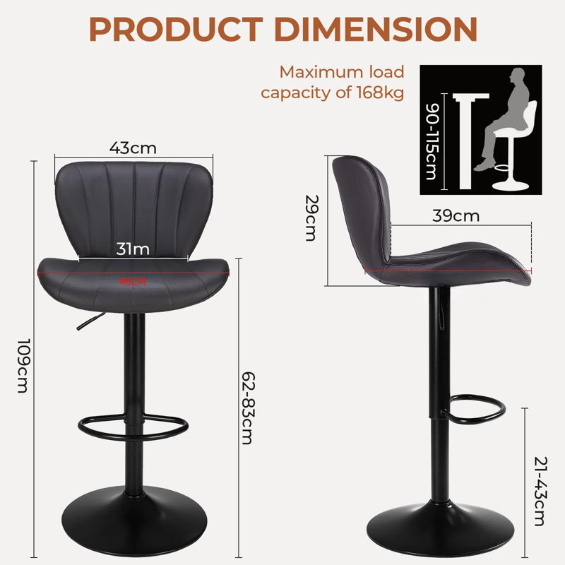 The Second Set, Beautiful, Comfortable, Height-Adjustable, Rotating Bar, Good Cushioning, Adjustable Bar Chair Height, Backrest 109 Cm, 2 Stools