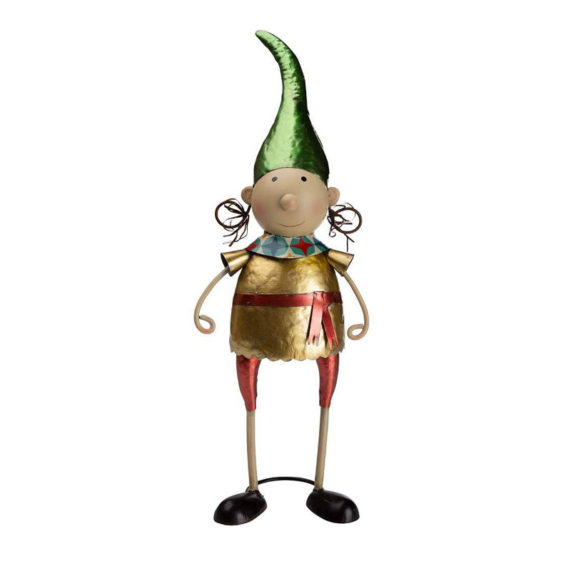 Metal Elf with Green Hat Christmas Statuary