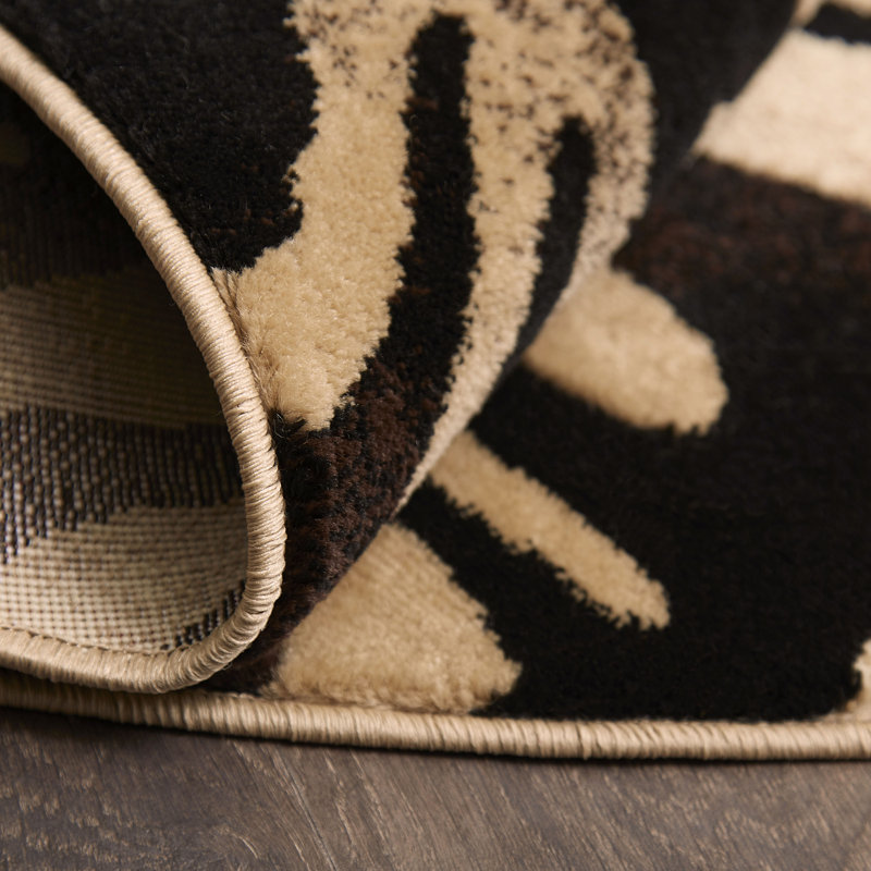 Poway Animal Print Dark Brown/Beige Area Rug, Round 5'2"
