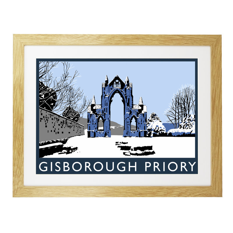 Gisborough Priory In Snow by Richard O'Neil - Print, 44 cm H x 54 cm W x 2.2 cm D, Oak Wood Frame