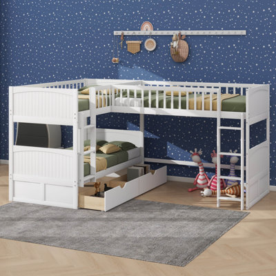 Triple lits superposés peu encombrants, lit simple avec lit mezzanine et tiroirs doubles