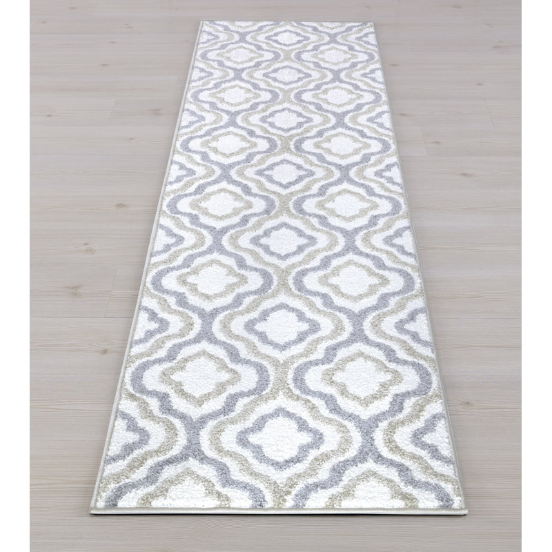 Tapis ivoire à motif géométrique Loney, Tapis de couloir 2 pi x 7 pi 3 po