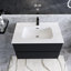 Grand meuble-lavabo de rangement mural moderne noir et noyer pré-assemblé avec lavabo en céramique intégré