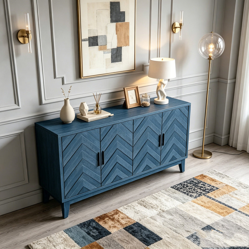 Crédence de 60 pouces à 4 portes avec portes à panneaux en forme de M