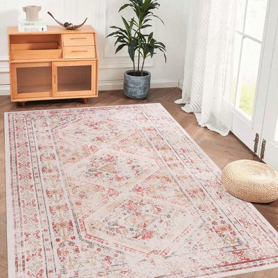 Tapis beige lavable 5 pi x 8 pi, à poils courts, antidérapant et pour animaux de compagnie, pour la chambre à coucher, le salon, la cuisine, le tapis de salle à manger 5 x 8 po, lavable à la machine, fibres à poils courts, non délestable, pliable, ornement Amélioration