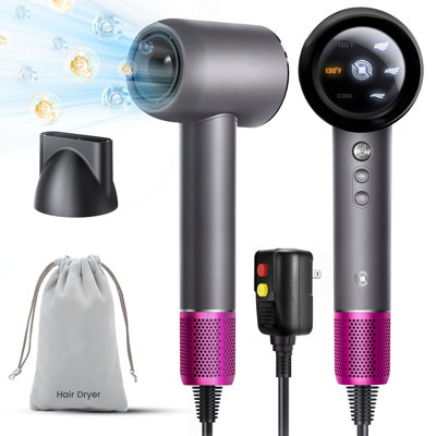 Hair Dryer, 1500W Professional High Speed 110000 RPM Blow Dryer With Plasma Tech (Positive+Negative Ionic), Low Noise Thermo-Control Hair Dryers With