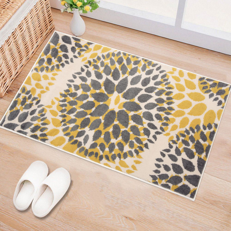 Floral Yellow/Dark Gray/Ivory Area Rug