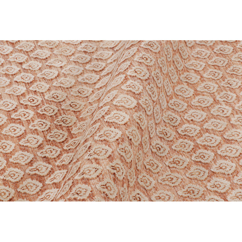 Rug & Kilim’S Modern Block Print Rug In Red And Pink With White Floral Pattern, Runner 3' x 8'