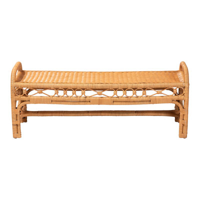 bali & pari Ayala Natural Rattan Accent Bench - Handwoven Wicker Accent Seating with Decorative Apron and Integrated Handles for Living Room, Bedroom, Or Entryway