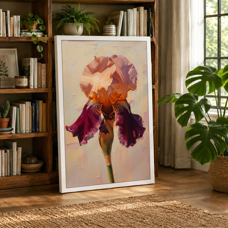Iris in Soft Light Botanical - Wrapped Canvas, 36x24 - 91.4 x 61.0 cm, Terracotta Border