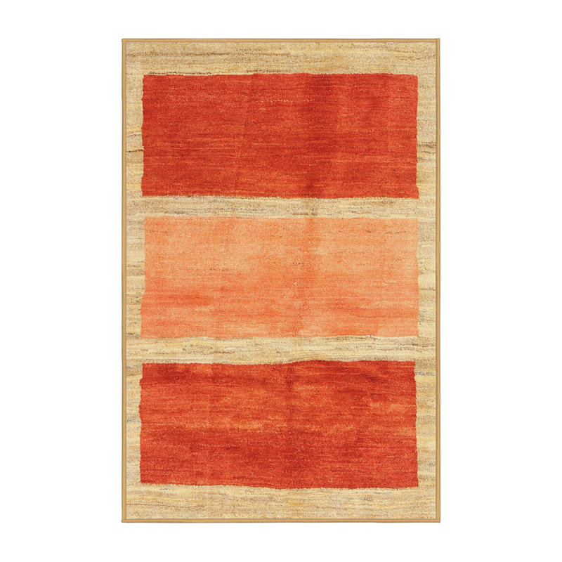 Tapis rayé orange / rouge, Rectangle 7 pi x 9 pi