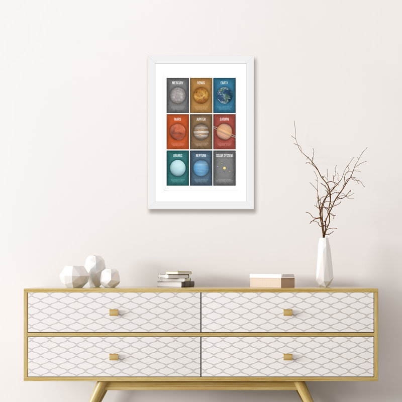 Art encadré de la série Planète IV, H 24 po x l 16 po x P 1 po, Papier encadré blanc